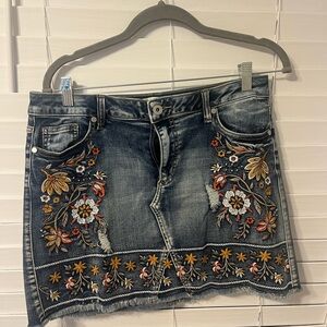 Altar'd State Floral Embroidered Denim Mini Skirt